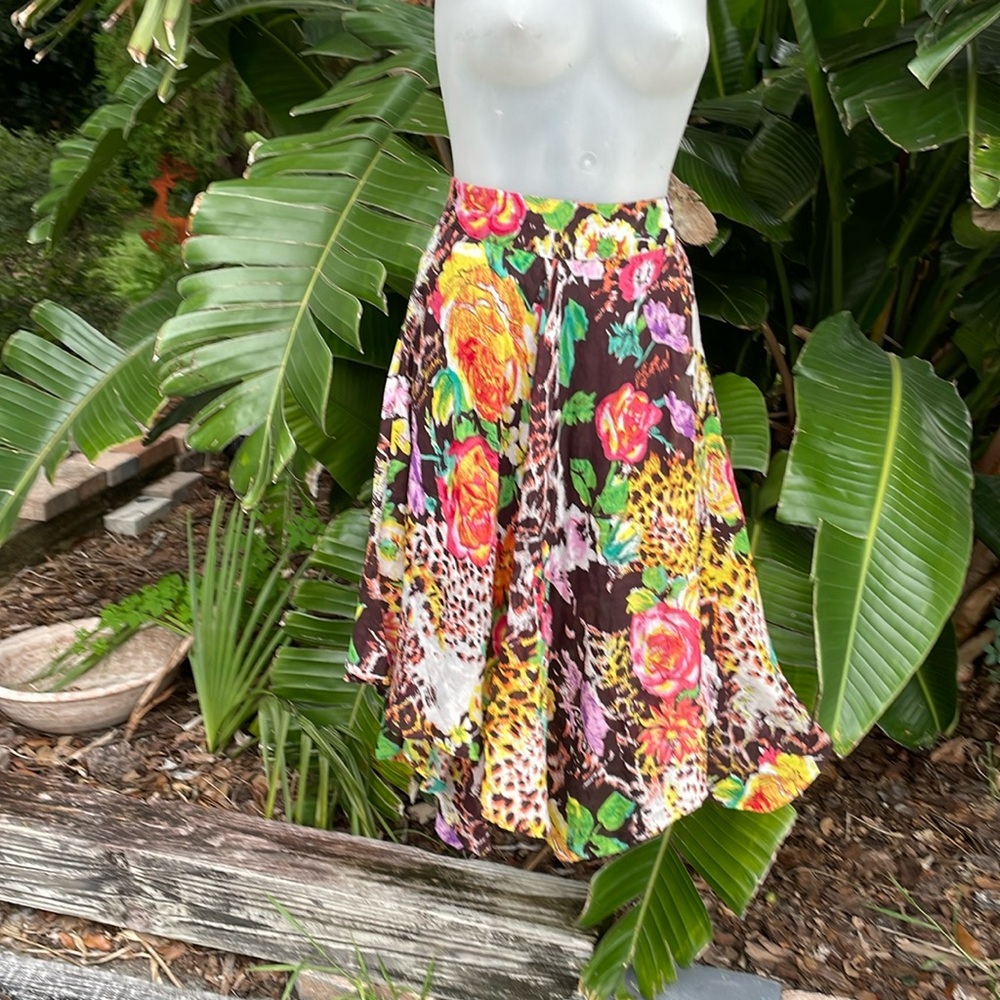 Studio West leopard print, and roses asymmetric skirt
